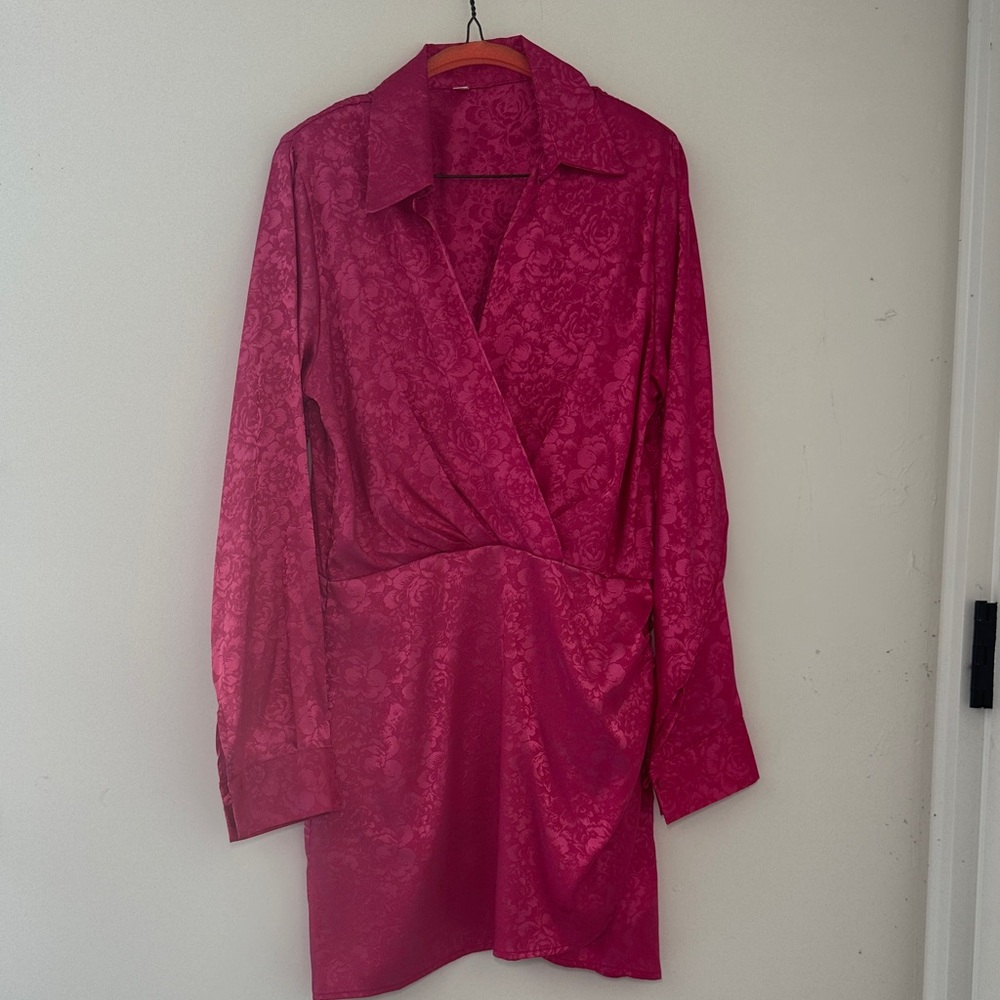 Elegant Pink Wrap illusion Dress